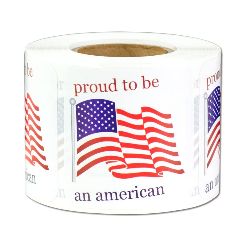 OfficeSmartLabels Proud to BE an American Labels (1.5 x 1.5 inch, Classic White, Red & Blue - 300 Labels) USA Patriotic Labels - Semi-Gloss - Image 1